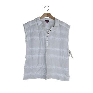 Vince Camuto Women's XS White Eyelash Fringe Linen Blend Blouse NEW